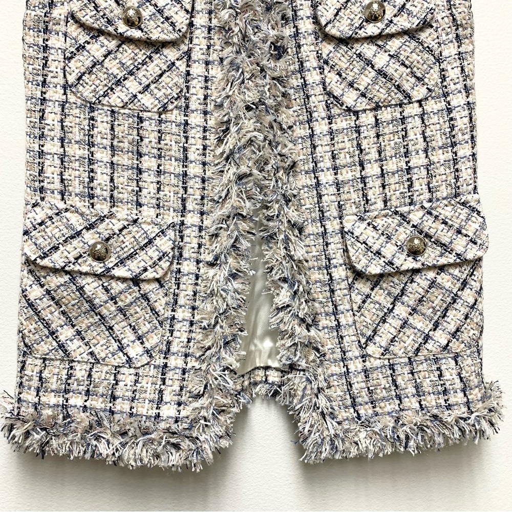 Molci Frayed Tweed Longline Blazer Vest‎ Size 36 / US S Open Front White Multi - Picture 4 of 16